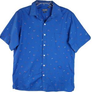 Van Heusen Slim Fit Never Tuck Mens Size L Blue Shirt Turtles Print Short Sleeve
